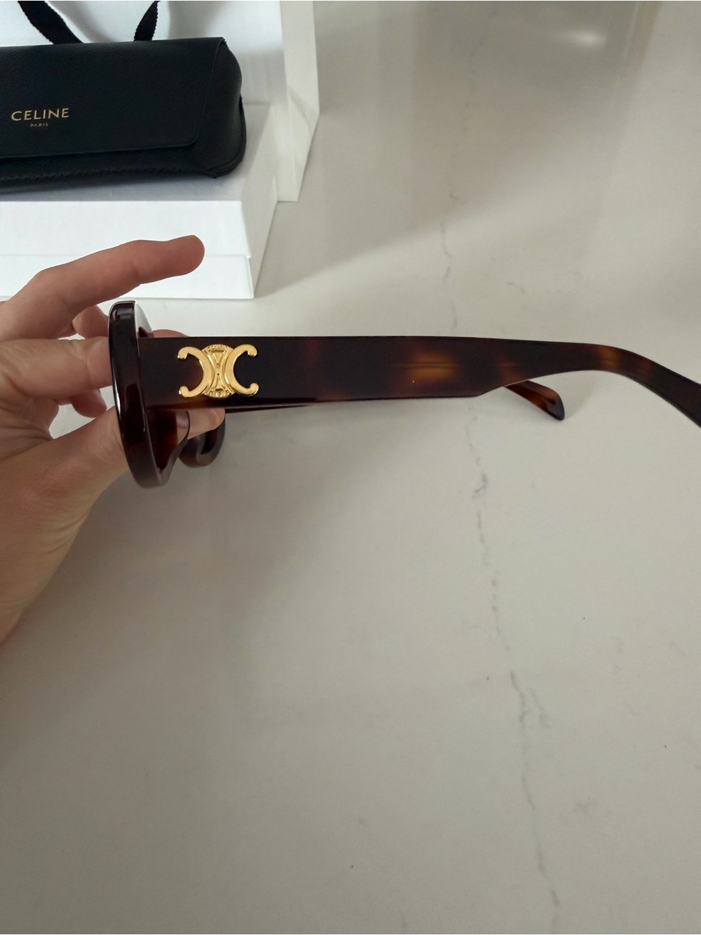 Celine Women’s Oval Tortoise Shell Sunglasses - Dark Brown Lenses - Picture 5 of 11
